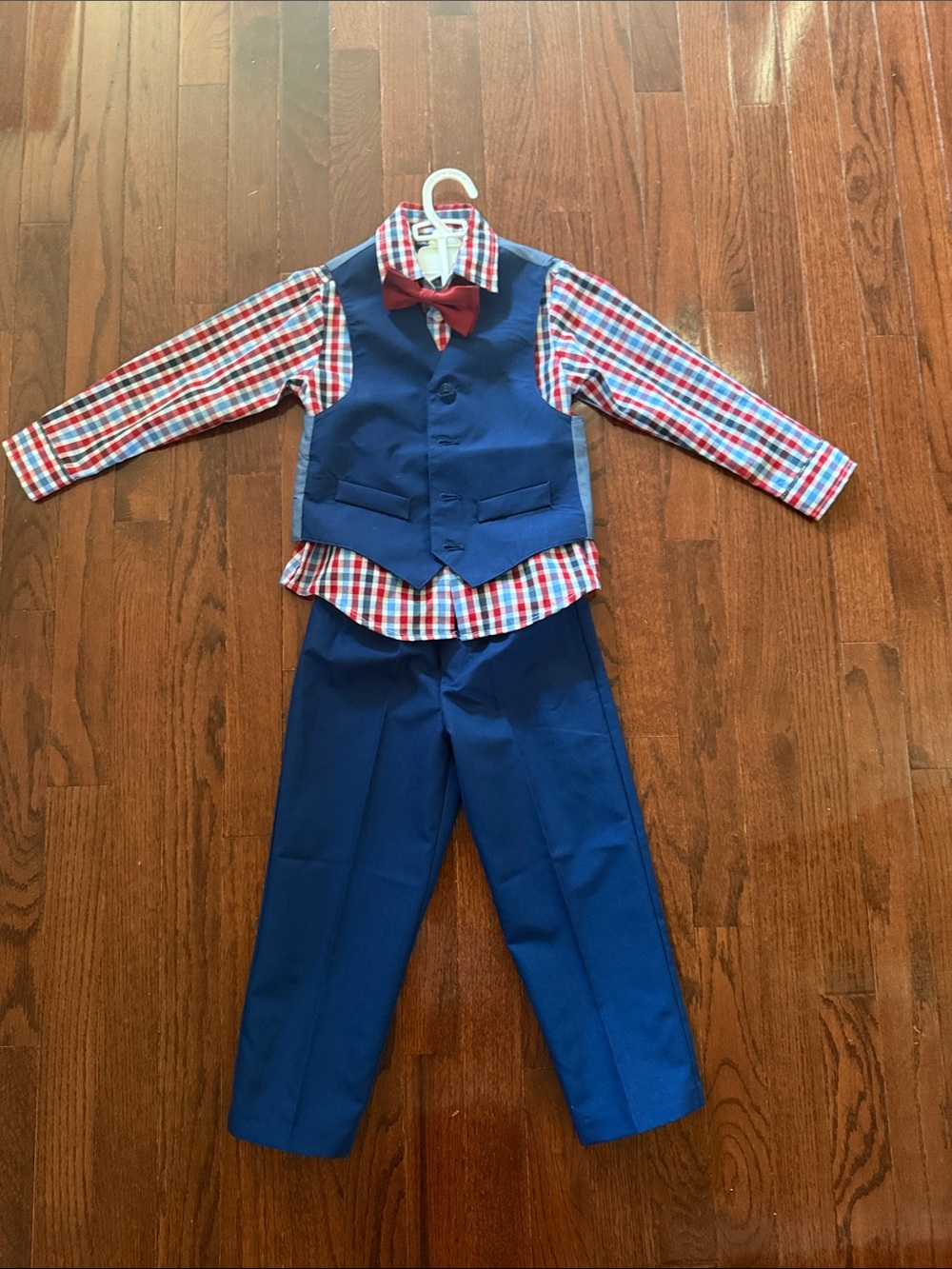 Nautica Red Plaid Shirt with Blue Vest, Pants & Red Bow Tie Kids Costume